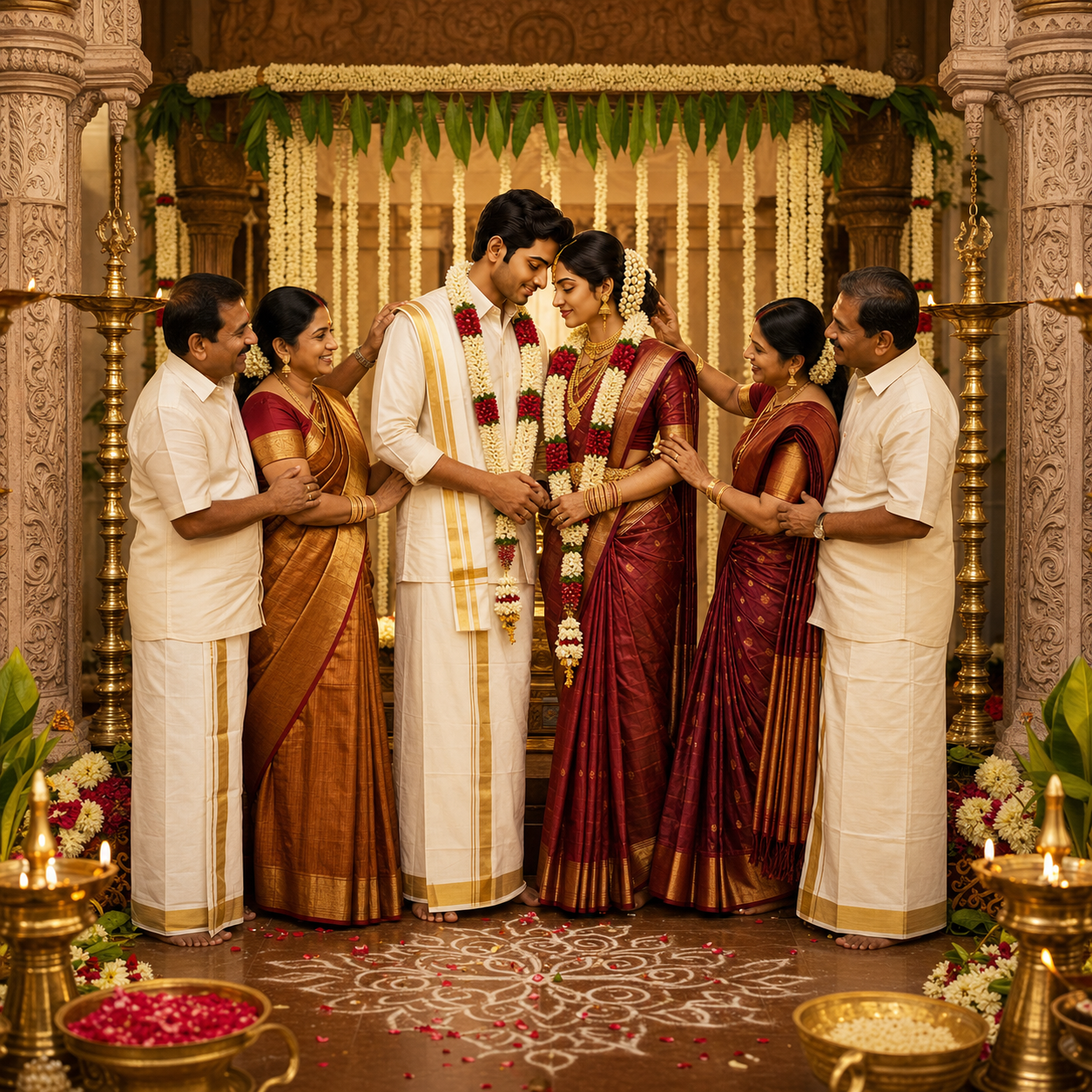 Tirunelveli Saiva Vellalar wedding couple with their families